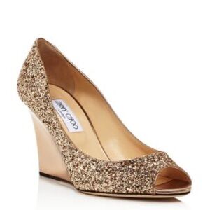 Jimmy Choo Sparkling Gold Wedges sz 8